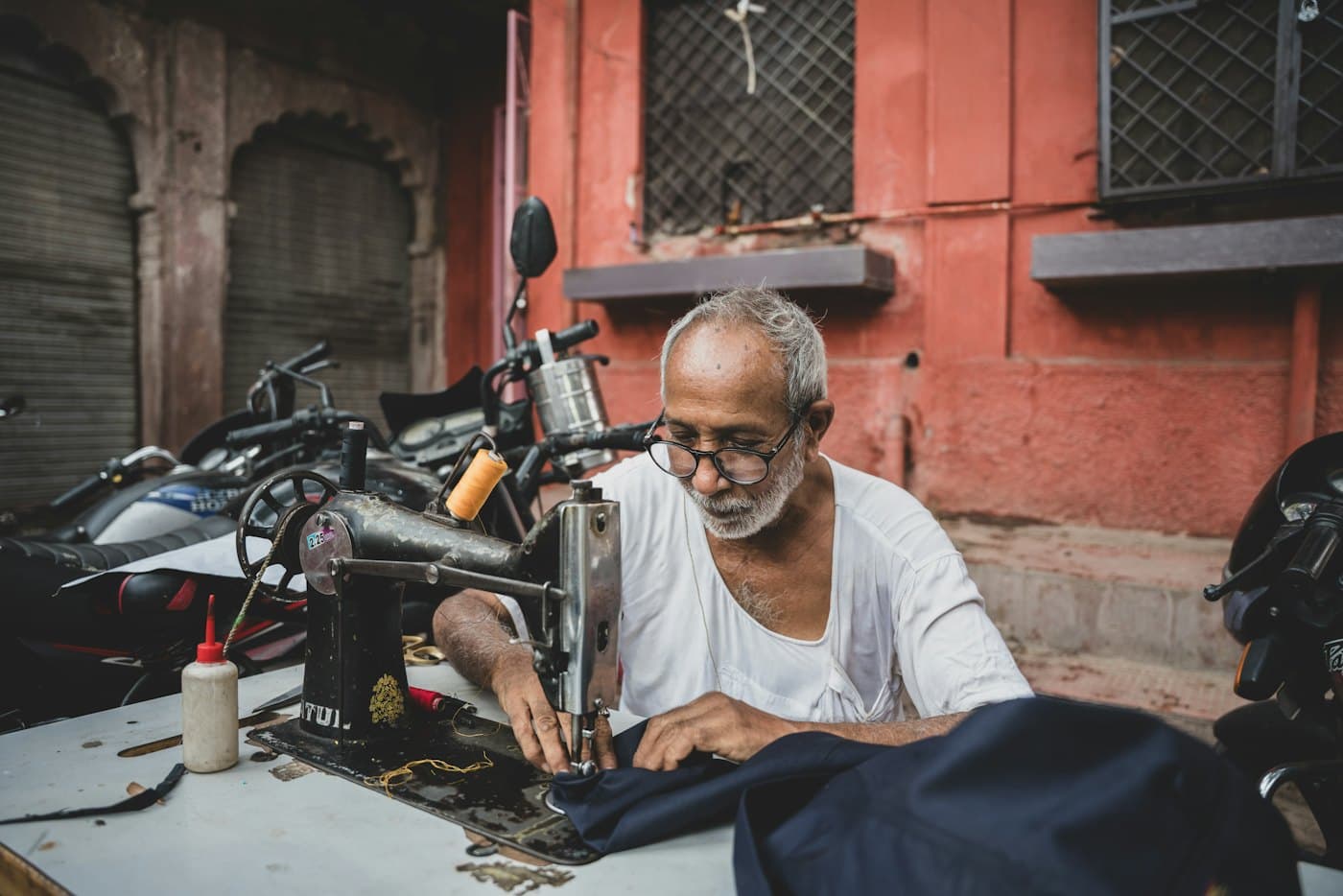 A tailor at work at his machine